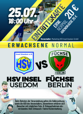 Eintrittskarte HSV Insel Usedom vs. Füchse Berlin – Erwachsene Normal