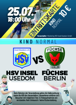 Eintrittskarte HSV Insel Usedom vs. Füchse Berlin – Kinder Normal